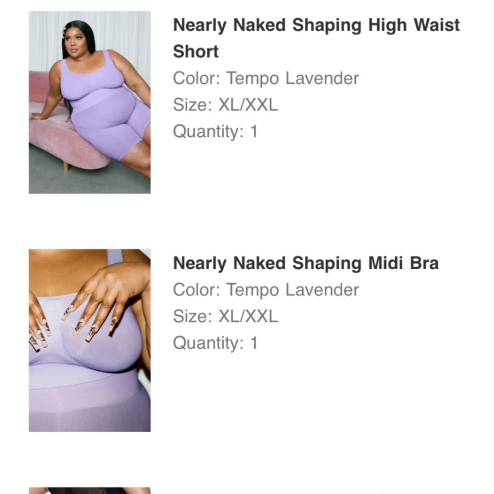 Yitty, lavender, nearly naked shaping bra and short set